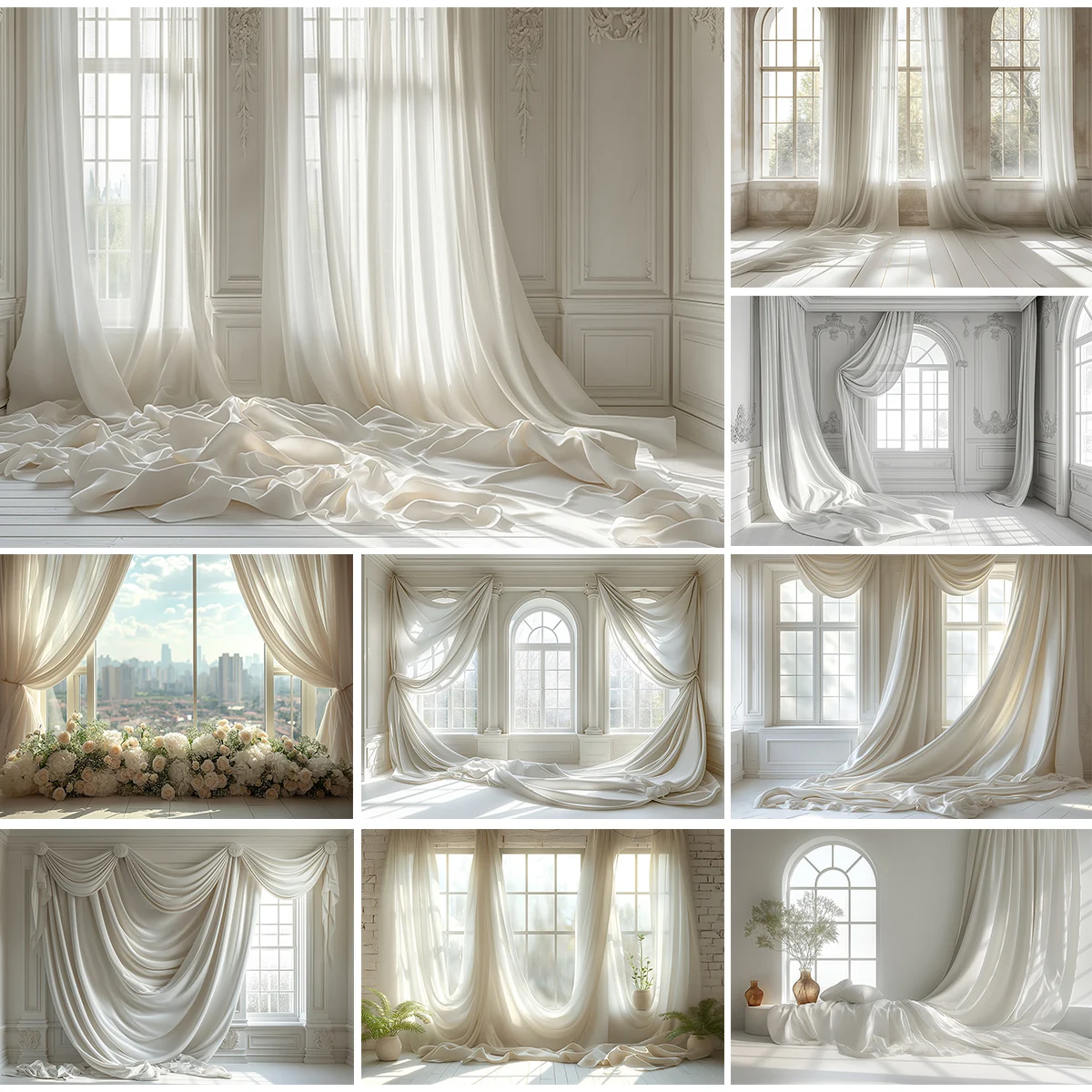 White Wall With White Curtain Backdrops Kids Adult Photography Child Baby Photocall Decors Art Windows Photocall Backgrounds