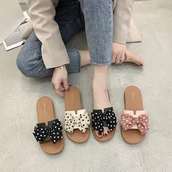 2024 New Bow Flats Open Toe Slide Sandals Non-slip Flip Flops Children Home Slippers Kids Girls Summer Cute Beach Slippers Shoe