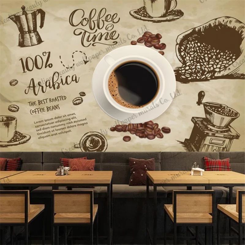 

Vintage Hand-painted Coffee Wall Paper Mural Cafe House Coffee Shop Restaurant Industrial Decor Wallpaper Papel De Parede