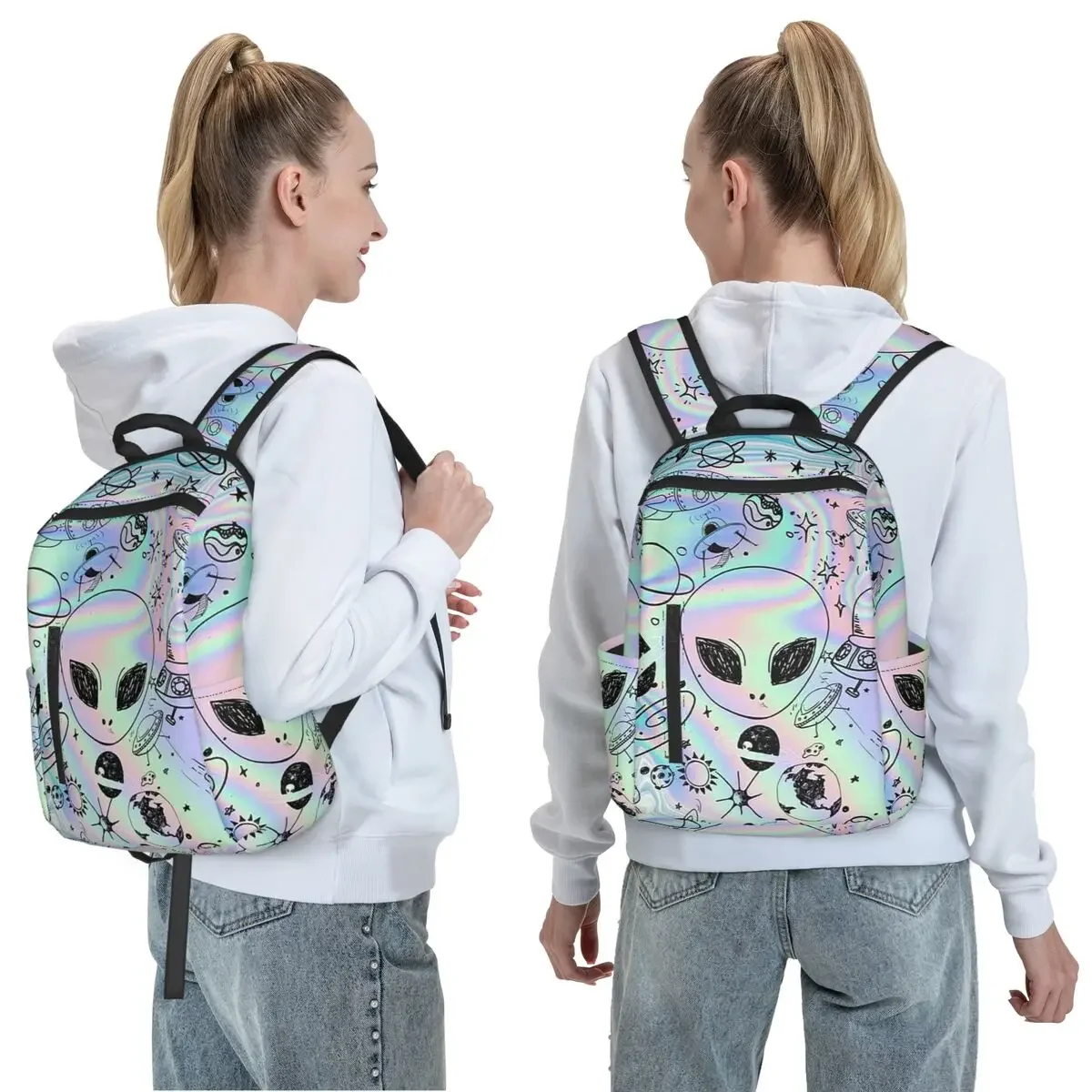 Wonderful Green Alien Universe Wondrous Cosmos With Planet And Stars Backpack Daypack Children BookBag School Bag Shoulder Bags