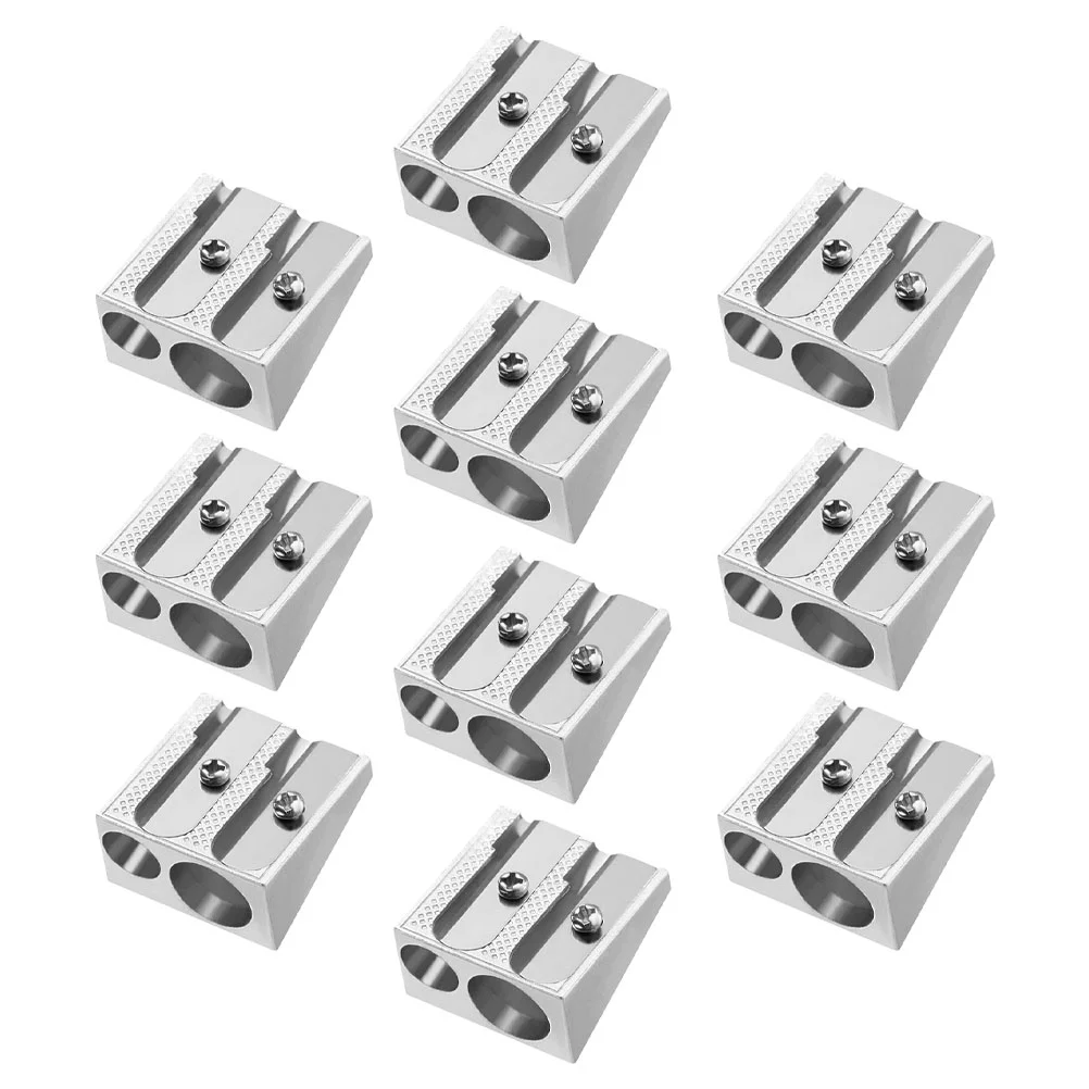 10 Pcs Double Hole Pencil Sharpener Manual Sharpeners Carpenter Mini Aluminum Alloy Bulk Pupils