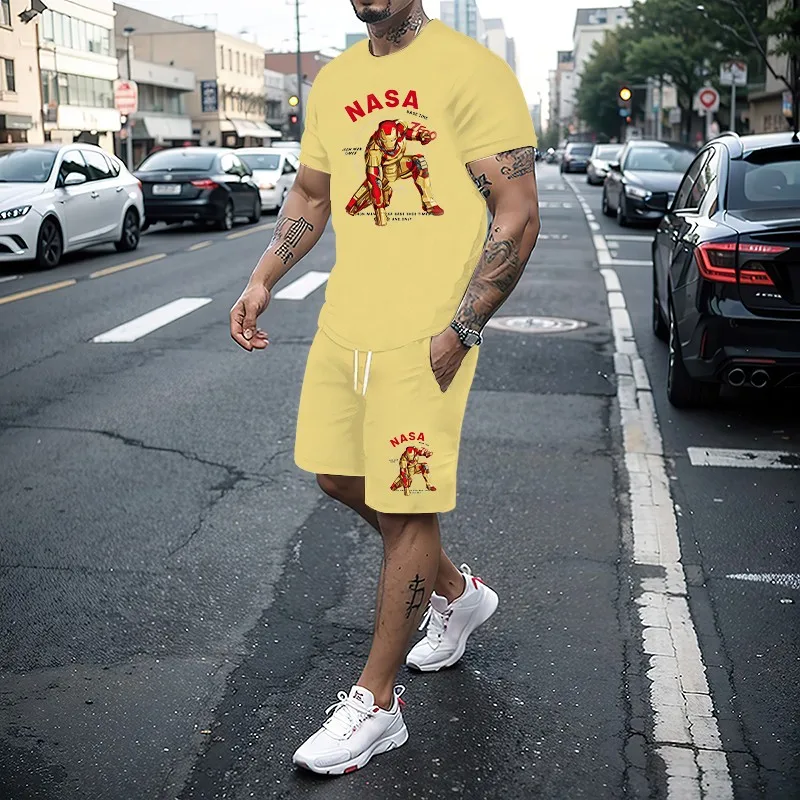 

2024 fashion hot selling short sleeved shorts summer suit men's T-shirt printed round neck men's sports two-piece suit