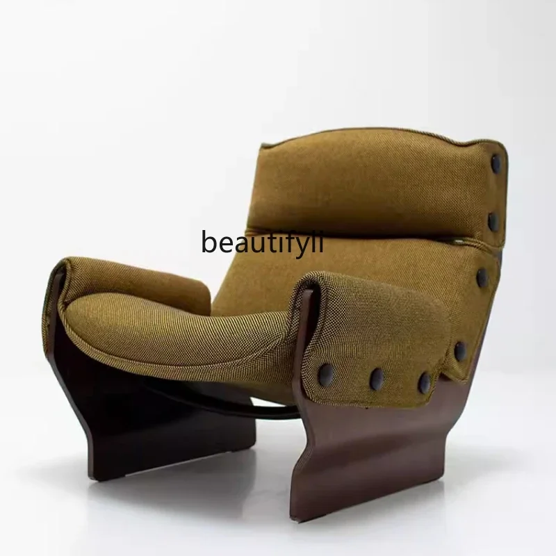 Italian simple retro wabi-sabi wind solid wood special-shaped fabric living room model room casual button sofa chair