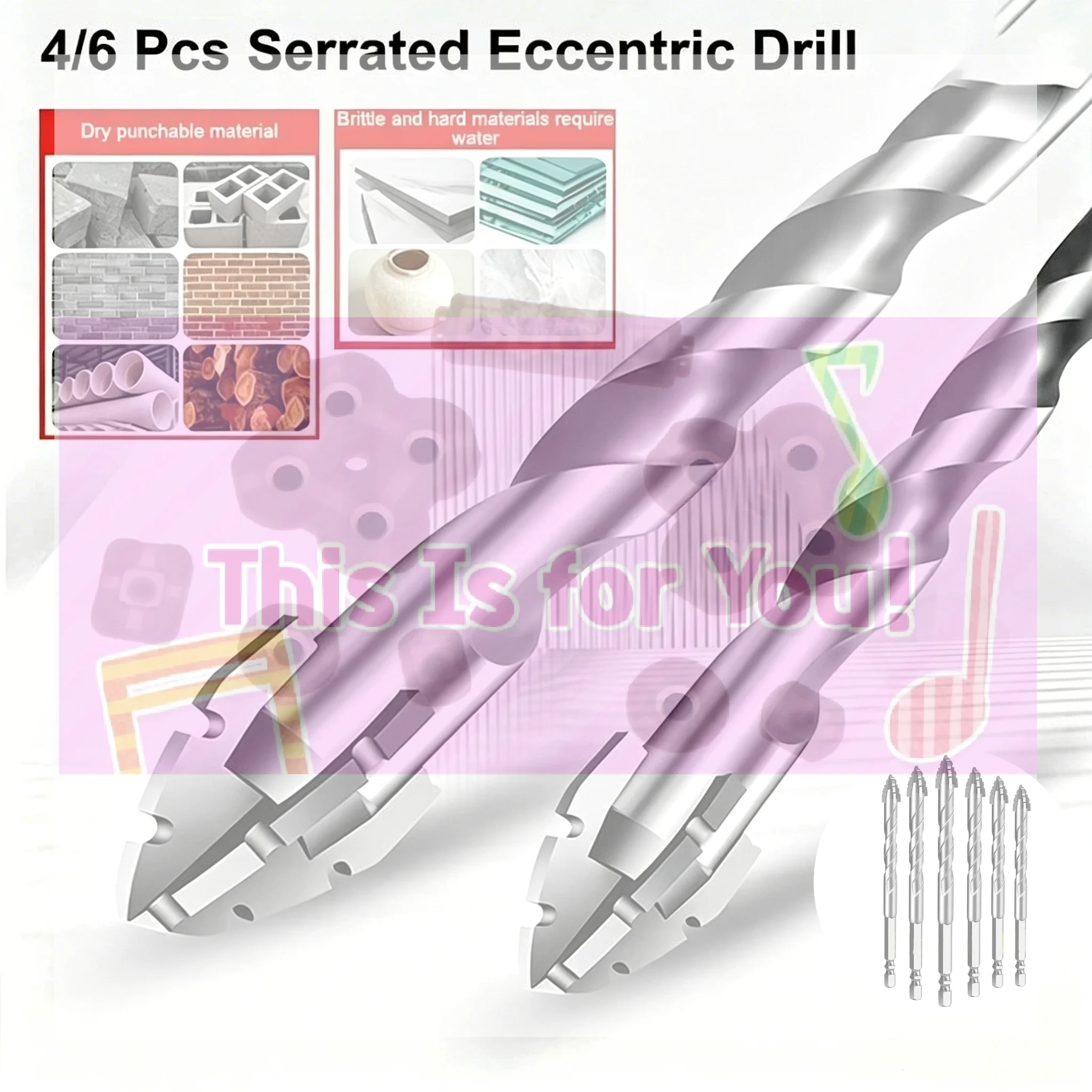 

【MA】6Pcs Shark Tooth Drill Bits 5-12 Mm Carbide Drill Bits Suitable For Ceramic Tiles Concrete And Steel