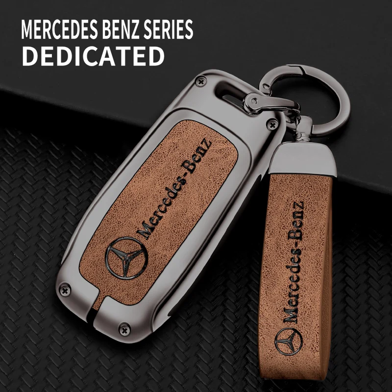 Zinc Alloy Leather Car Remote Key Case Cover For Mercedes Benz A C E S G Class GLC CLE CLA GLB GLS W177 W205 W213 W222 X167 AMG