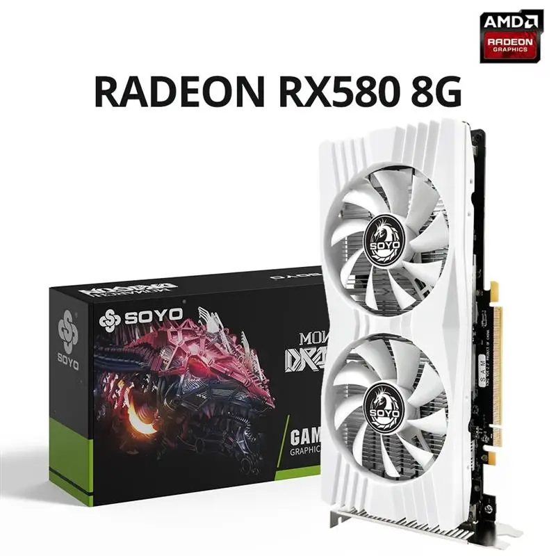 Top AMD Redaon RX580 8G Graphics Card GDDR5 Memory 256Bit White Gaming Video Card Supports HDMI DP Interface Computer Combo