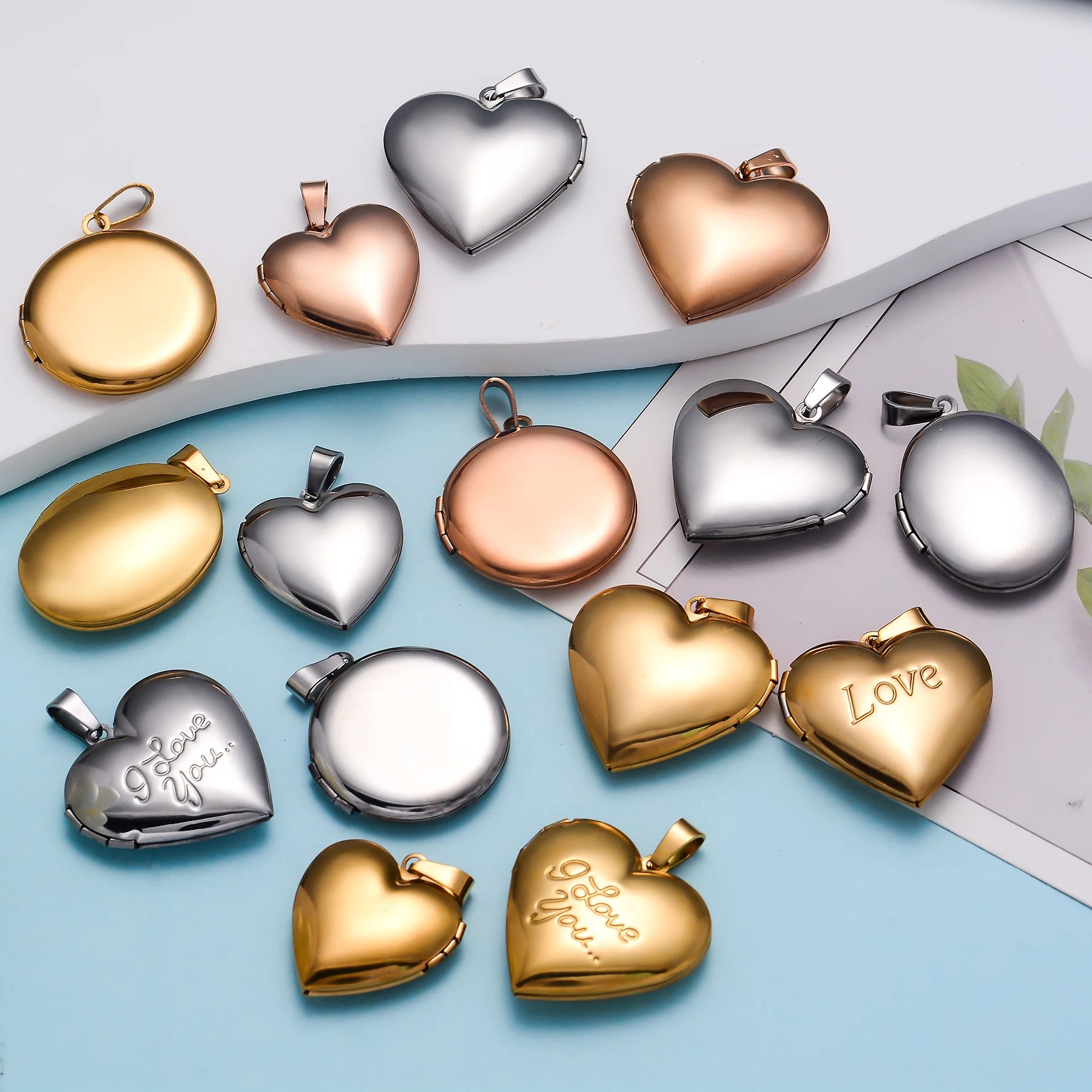 Wholesale 4pcs/lot Photo Frame Locket Pendant Stainless Steel Heart Round Charms For Jewelry Making Supplies DIY Accessories image 2