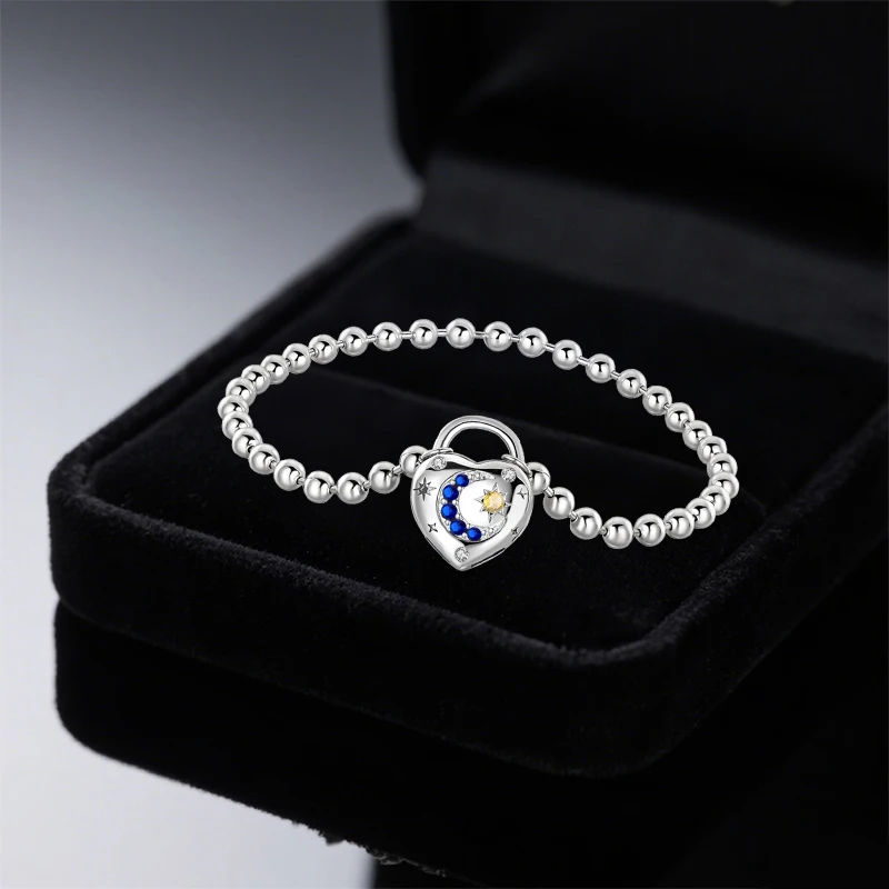 الأصلي 925 فضة أساور أساور نجوم أقمار على شكل قلب المشابك الخرز Charms سوار للنساء DIY بها بنفسك مجوهرات هدية