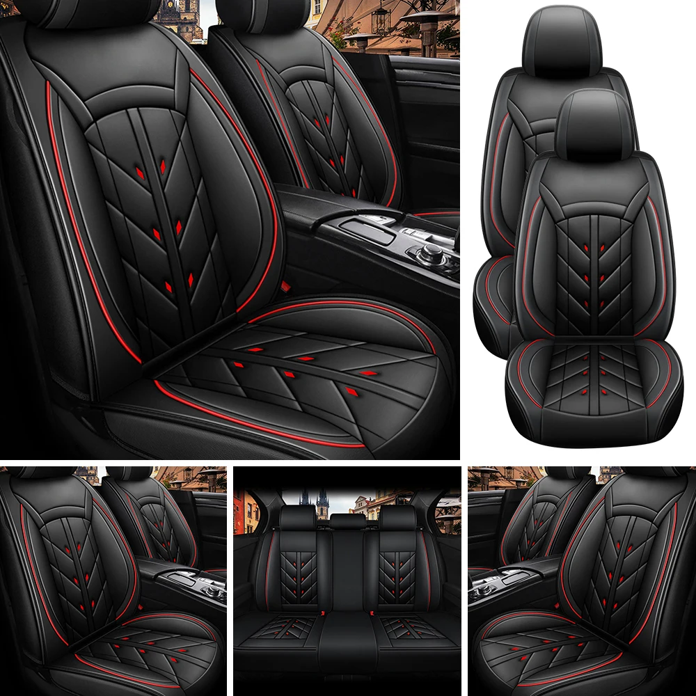 5-Seater Car Seat Cover Full Set Universal Deluxe Front Rear Cushion, PU Leather Cushion Protectors Waterproof Car Seat Cover