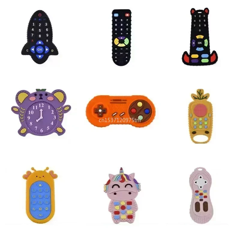 Baby Silicone Teether Toys Remote Control Shape Teether Rodent Gum Pain Relief Teething Toy Kids Sensory Educational