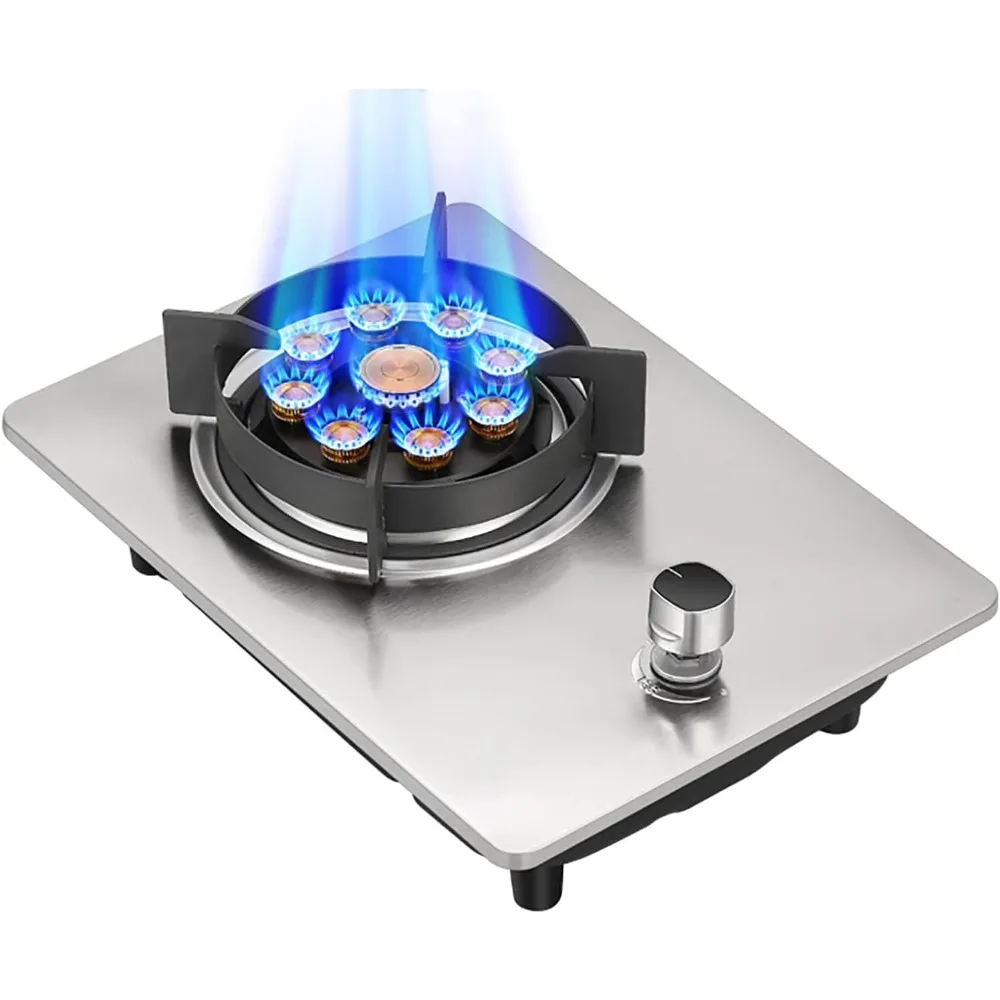 

Газовая варочная панель Настольная горелка Газовая плита Встроенная кухонная плита, Настольная варочная панель для приготовления пищи, Черное закаленное стекло/Повар из нержавеющей стали