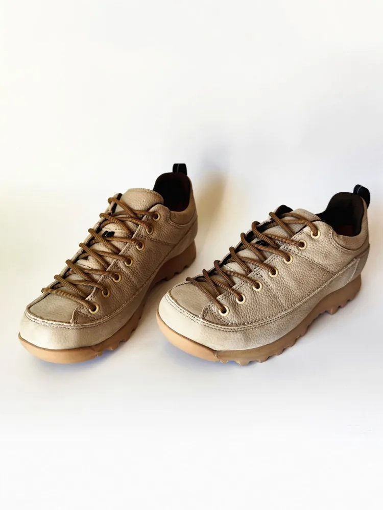 Comfortable Mens New Sneakers Genuine Leather Antiskid Outdoor Hiking Shoes Lace Up Breathable Walking Camping Male Fallow Sport