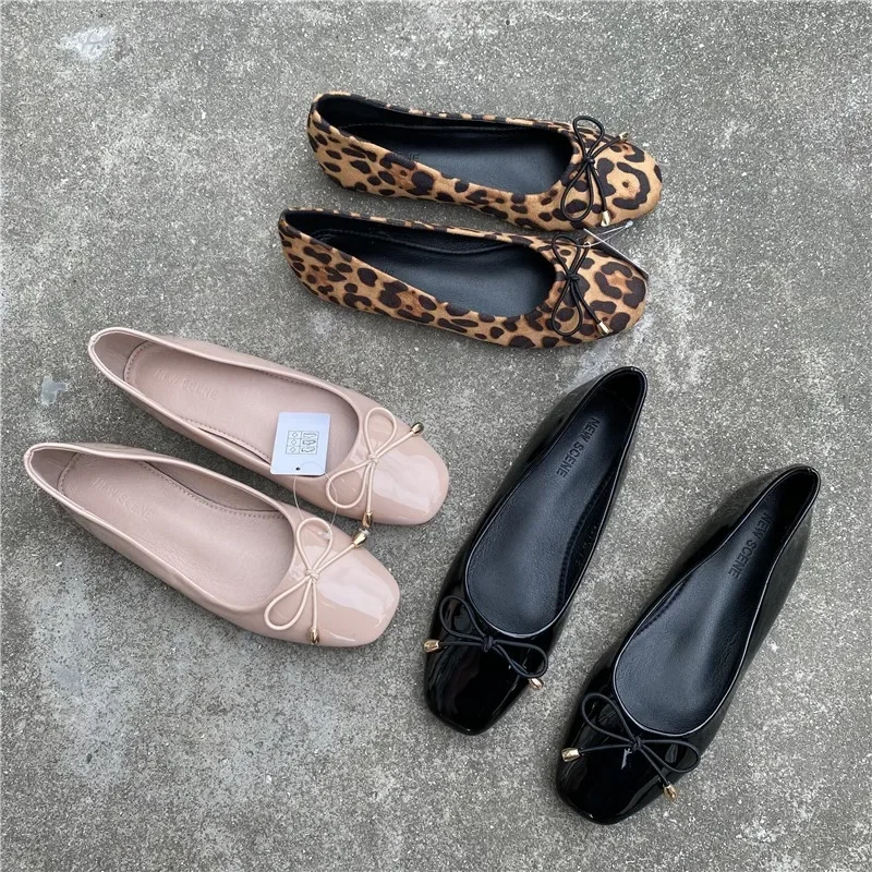 Zapatos de verano con parte inferior plana para mujer, zapatillas de Ballet con estampado de leopardo, suela suave, cómodas para mujeres embarazadas y todas las estaciones