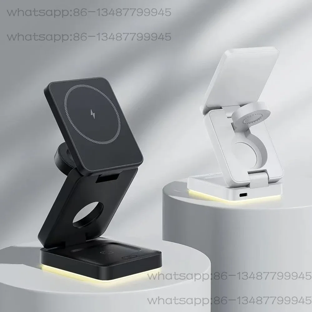 Foldable Magnetic Wireless Charger 3 in 1 Wireless Charging Station Phone Holder for Phone Watch Earbuds