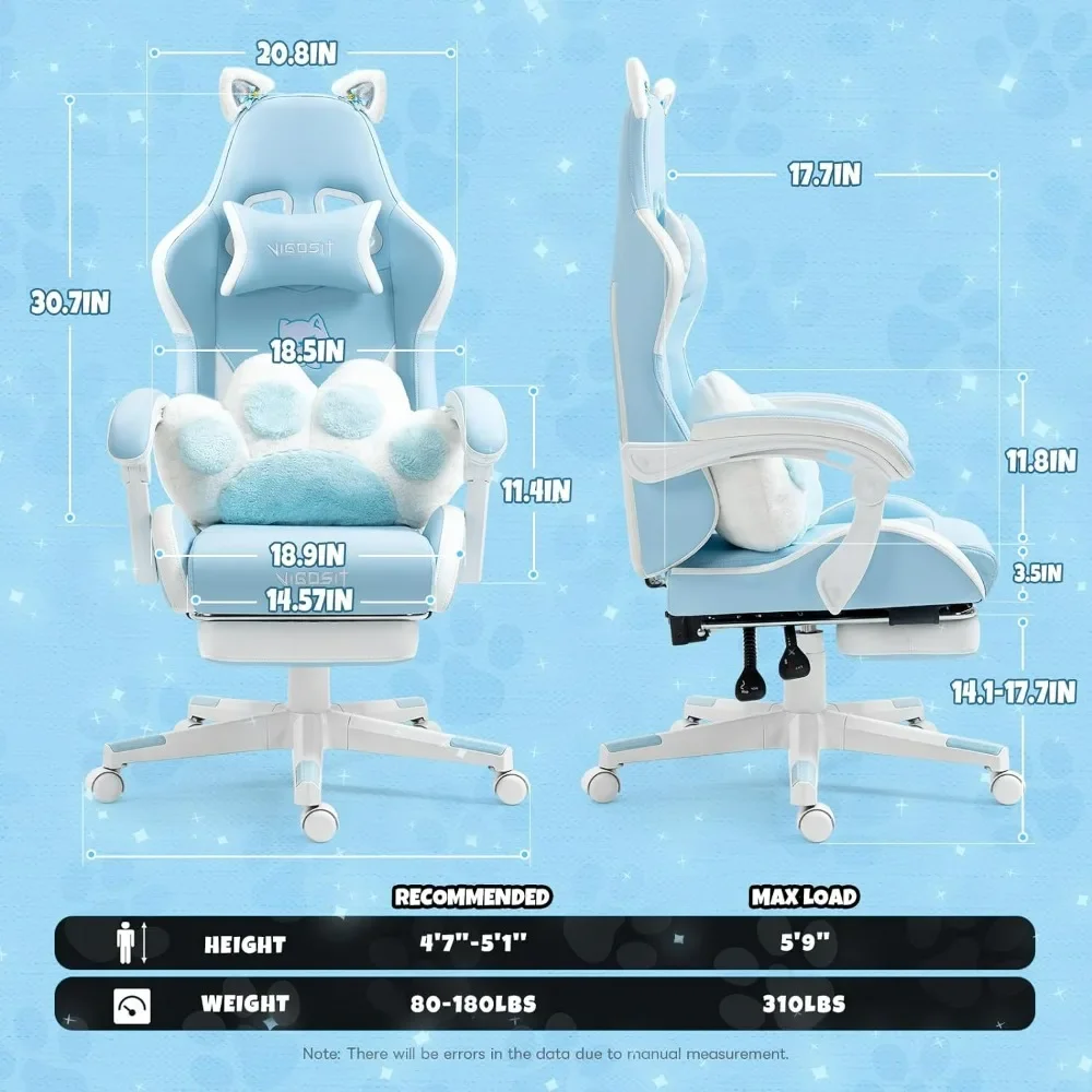 Reclining PC Game Chair for Girl Ergonomic Computer Chair With Footrest Blue Freight Free Gaming Chairs Gamer Armchair Gamming