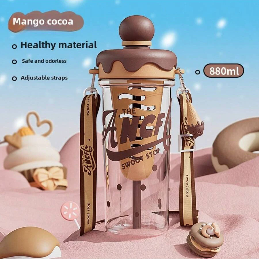 قطعة واحدة من كوب القش الجمالي - زجاجة مياه رياضية محمولة عبر الجسم، زجاجة مصفاة شاي بلاستيكية مع شبكة فلتر لمشروبات الثلج #6