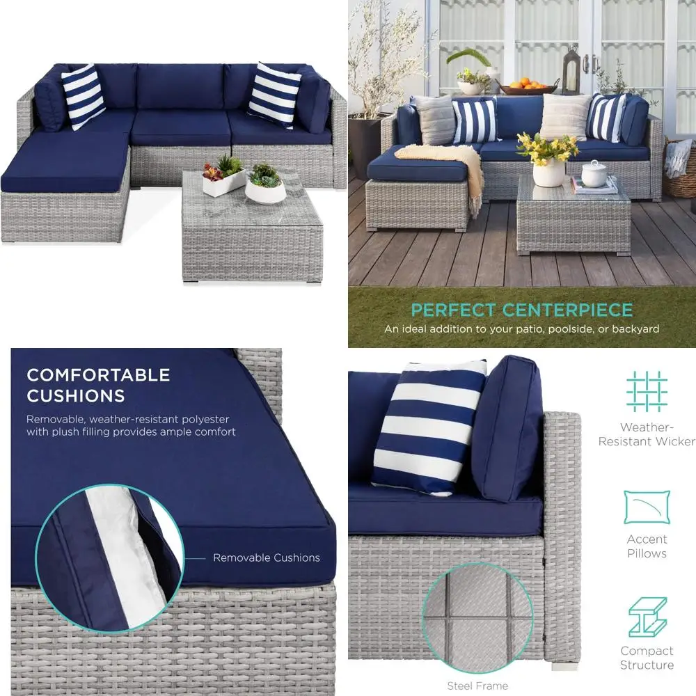 

5-Piece Outdoor Sectional Wicker Furniture Set for Patio, Backyard, and Garden with 3 Chairs