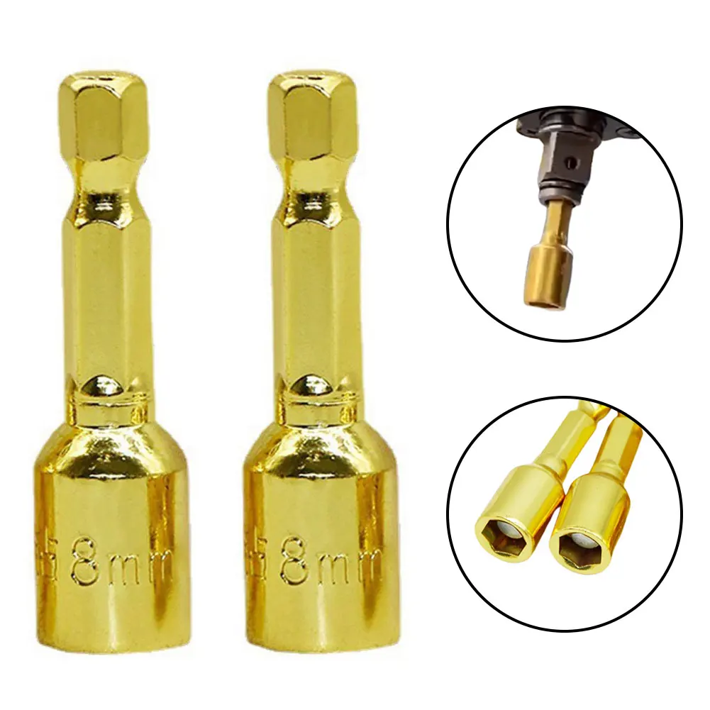 2pcs 8mm Hex Socket Sleeve Nut Driver Magnetic Screwdriver Bit Set Socket 1/4inch Hex Shank Driver Adapter