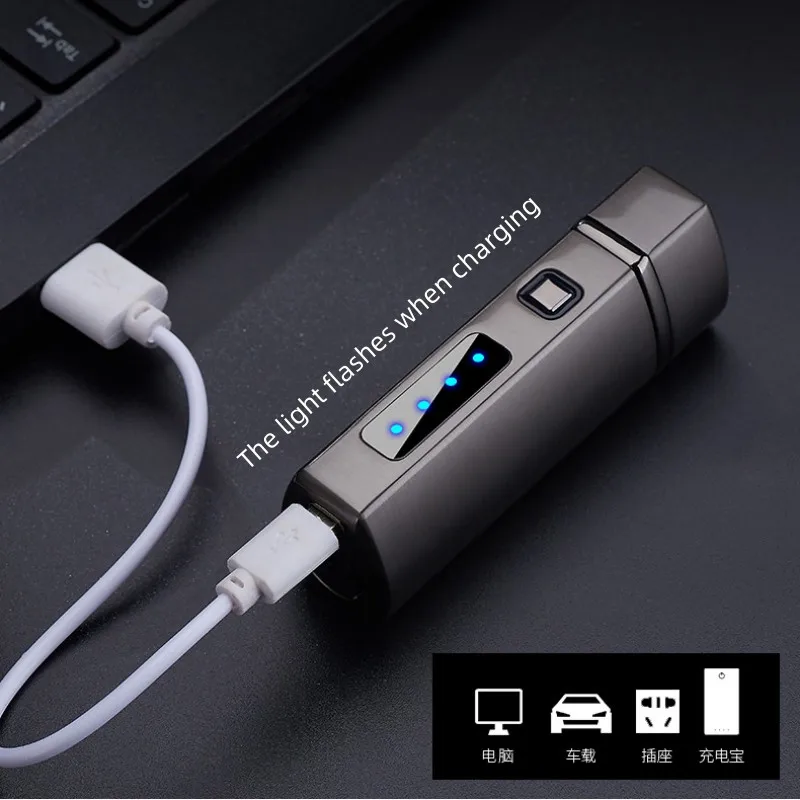 Metal USB Triple Torch LED Jet Cigar Lighter Windproof Three Nozzle Turbo Transom Smoking Accessories for Men