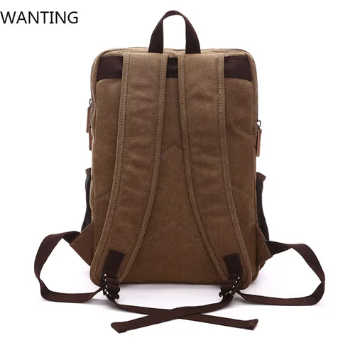 Imagen 2 del producto Mochila grande de lona Vintage para hombre, mochila de lona que se adapta a la mayoría de 15,6 pulgadas, bolsa para ordenador portátil escolar, mochila de viaje para senderismo