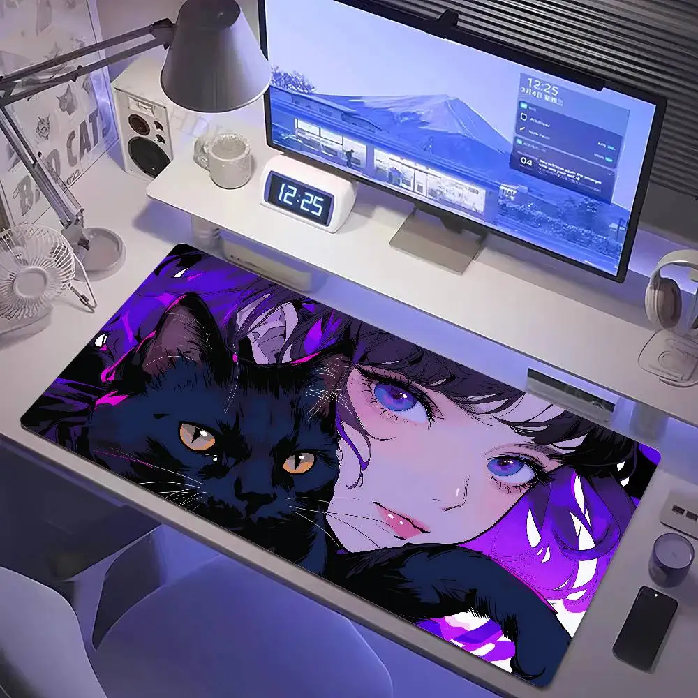 XXL Mouse Pad PC Purple Anime Girl Gamer Mousepad Laptop Computer Keyboard Accessories Mouse Mat Rug Extended Desk Mats 50x100cm