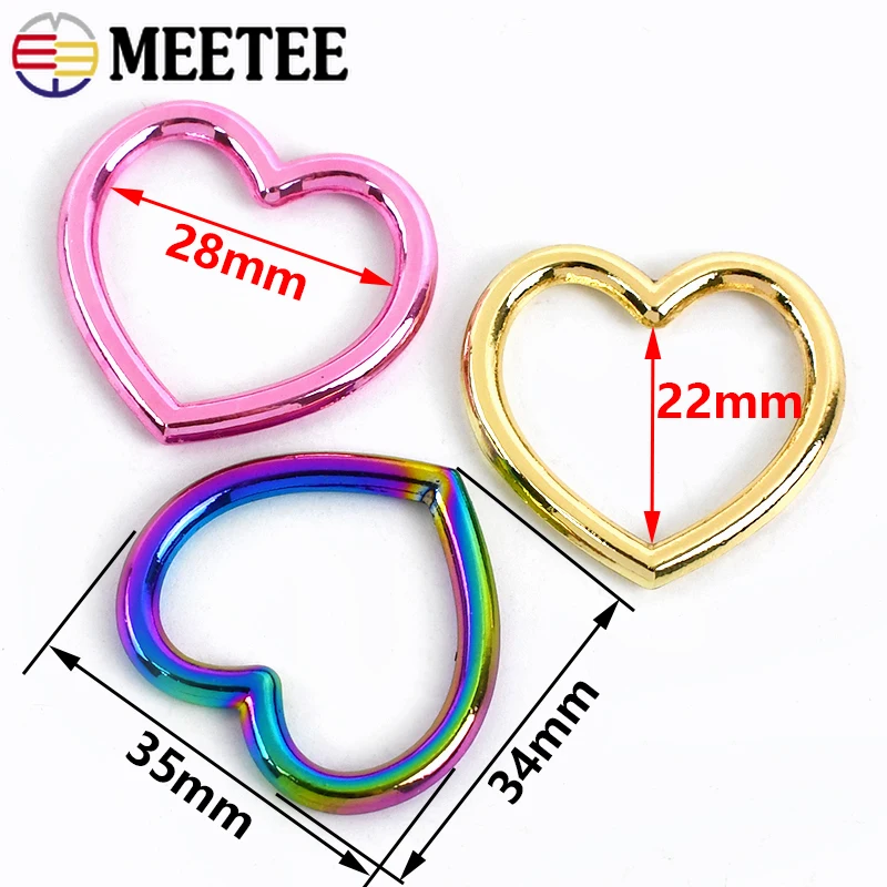 Meetee-Metal Heart Shaped Ring Buckle, Bag Strap Connector, Round Rings, Belt Shoes Hook, DIY Hardware Accessories, 28mm