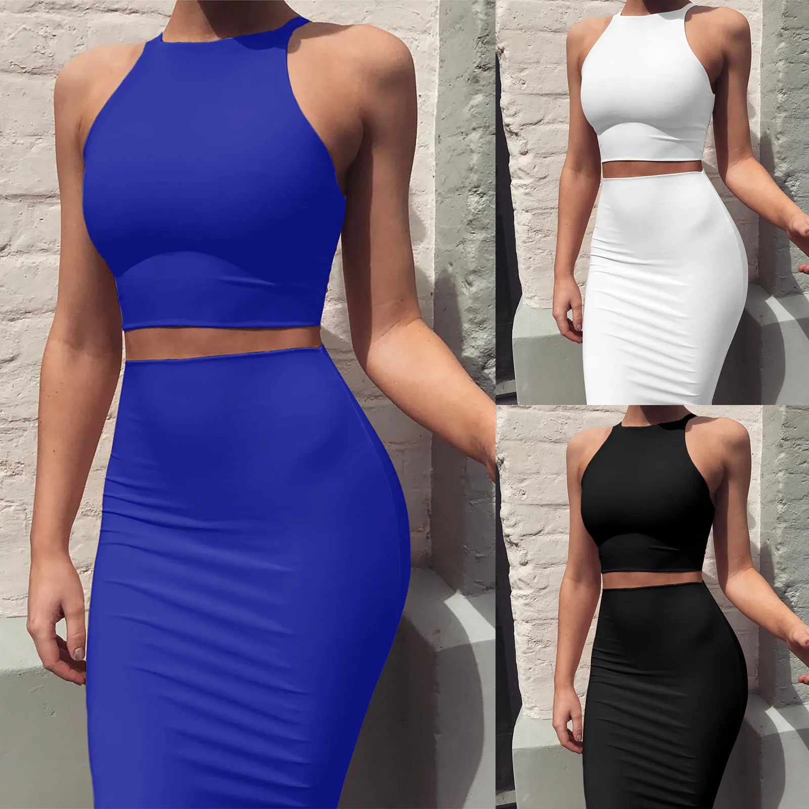 Wysoka talia Slim Fit Sexy Solid Color Fashion Sleeveless Tank Top And Tight Skirt Two Piece For Female High Street Hot Dress Set