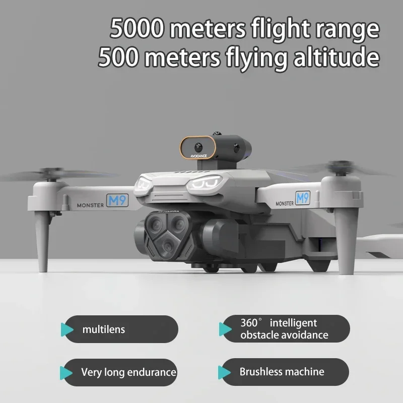 

2024 M9 бесщеточный Дрон 720P HD для аэрофотосъемки складные три камеры дроны 360 ° обход препятствий дистанционное управление Дрон игрушка