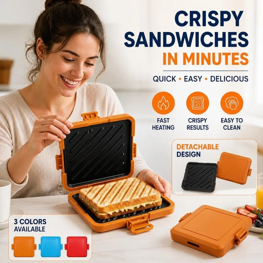 Removable Microwave Sandwich Maker Double Sided Non Stick ‌Panini Press Grill Pan Baking Tray Fast Heating Microwave Toaster