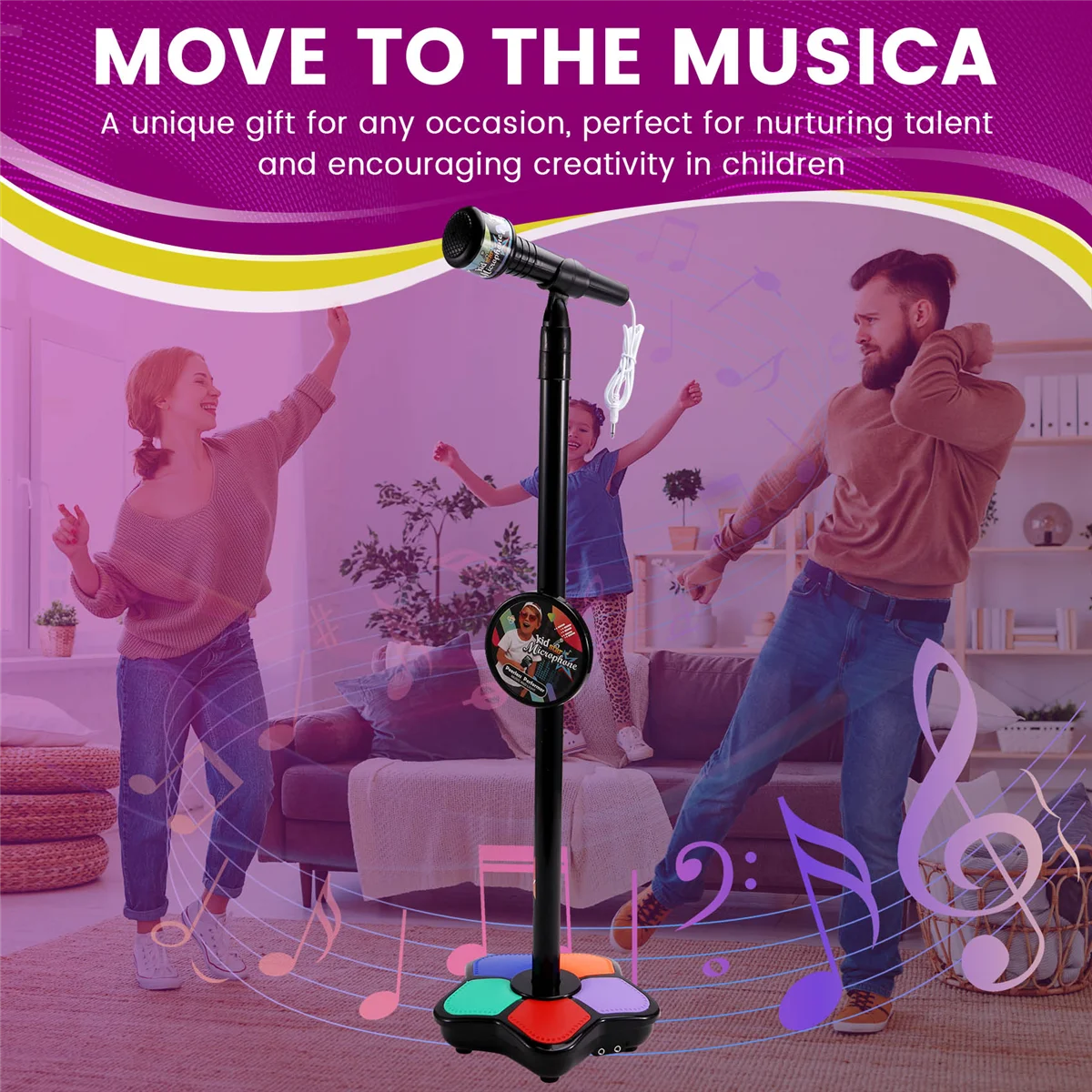 AA25 Kids Microphone with Light Stand Toy,Height-Adjustable Microphone,Brain-Training Educational Toys Birthday Gift Black