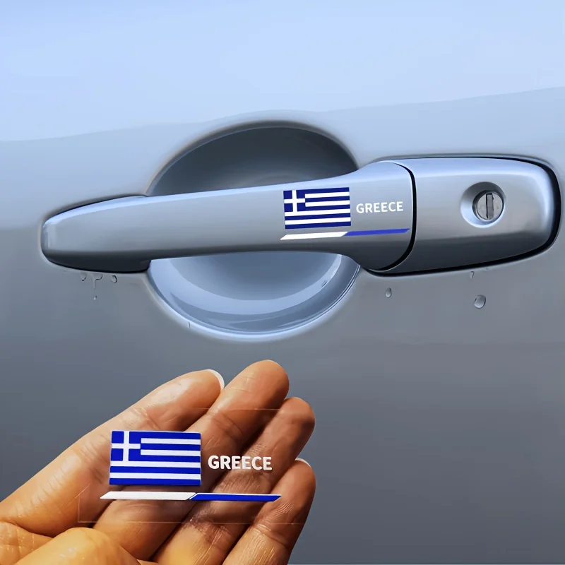 4Pcs/Set Greece Flag Waterproof Vinyl Decals, Self-adhesive for Car Door Handle, Window, Bumper & Motorcycle