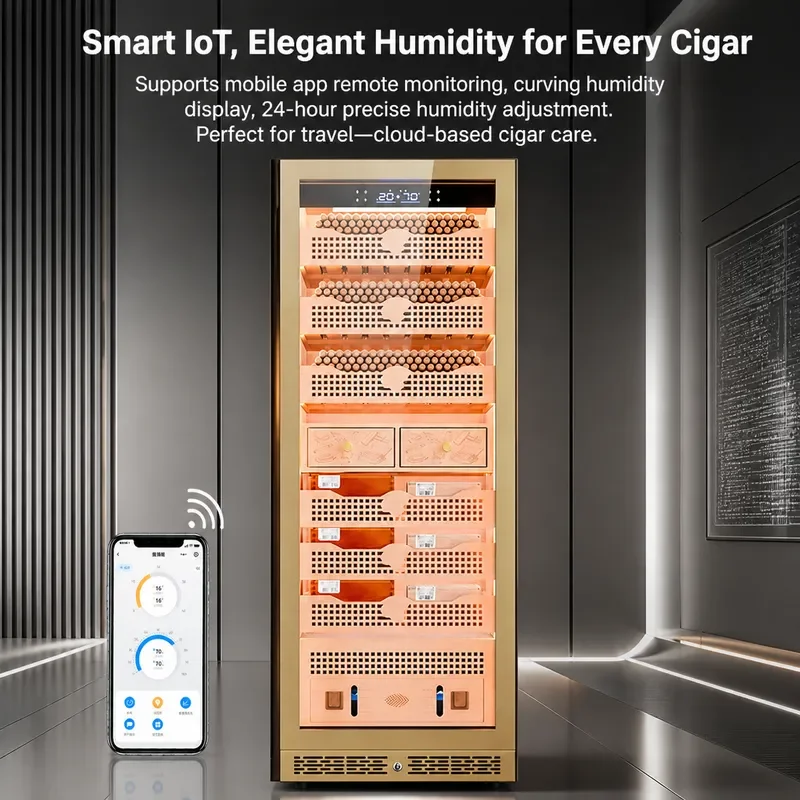 Eggar Dragon 608C Smart Cigar Cabinet with WiFi Compressor Constant Temperature Humidity Control Cedar Wood Interior Alcohol