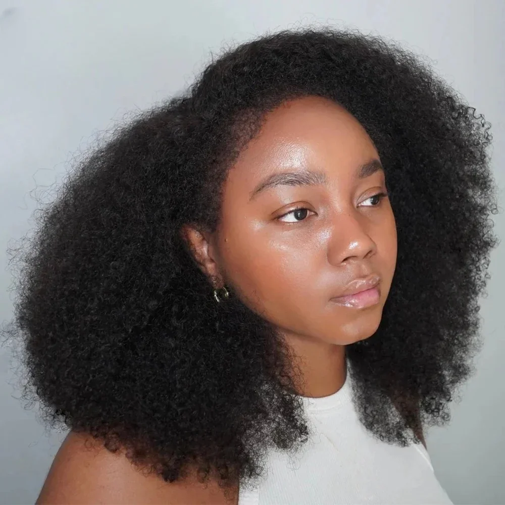 Soft Natural Black Glueless 180Density Short Bob Kinky Curly Deep Lace Front Wig For Women With Baby Hair Preplucked Daily