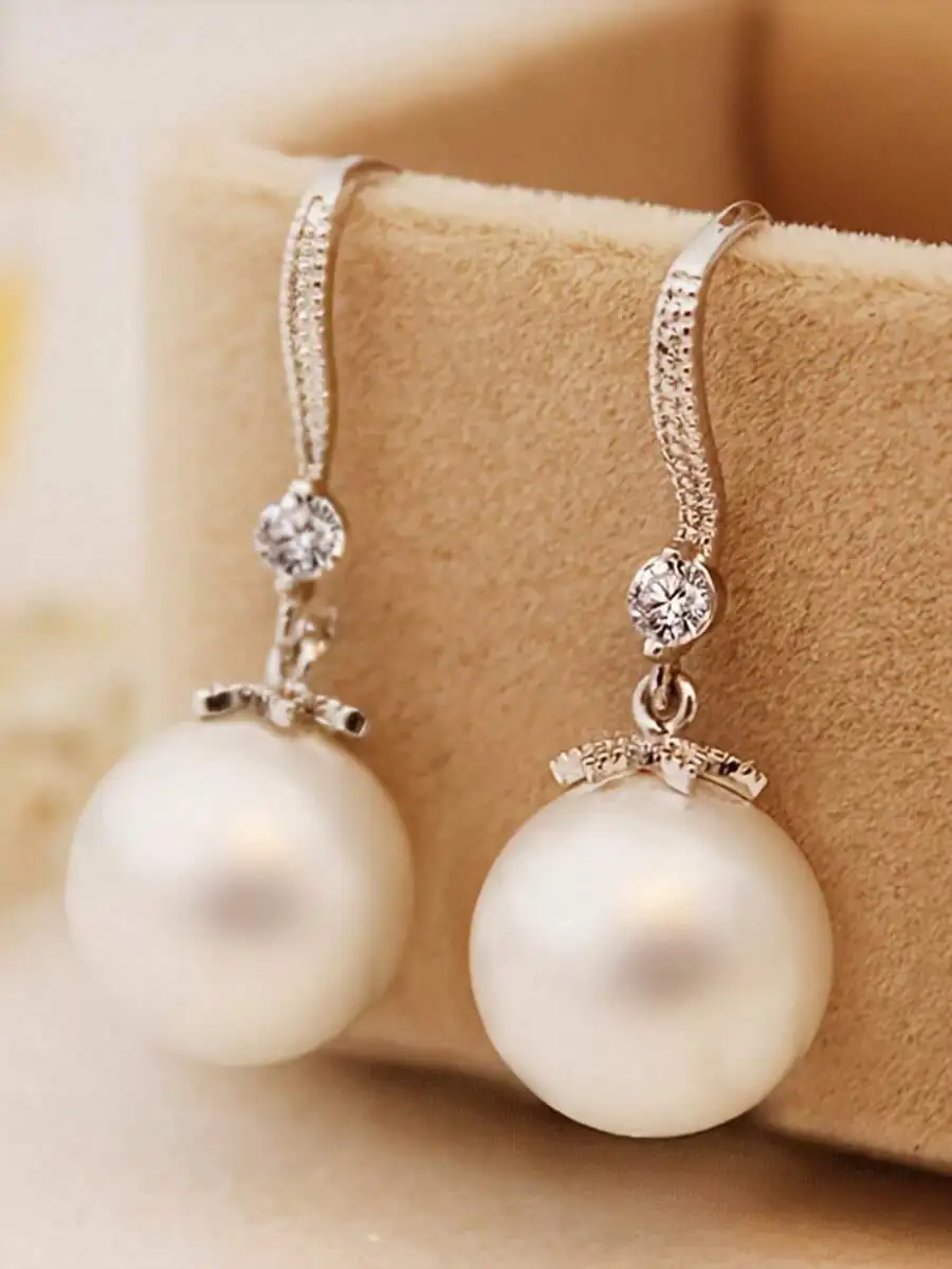 

White Faux Pearl Drop Dangle Earrings For Women Elegant Daily Wedding Holiday Jewelry