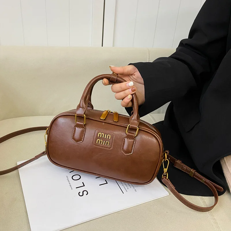 

Vintage Style Bowling Tote Bag 2026, Trendy Leather Handbag for Women, Top Handle & Adjustable Shoulder Strap