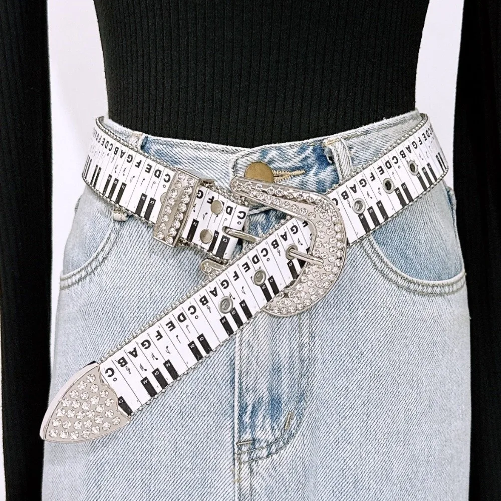 Creative Graffiti Piano Key Note Belt Adjustable All-match Waist Belt Harajuku Korean Style Rhinestone Waistband Daily