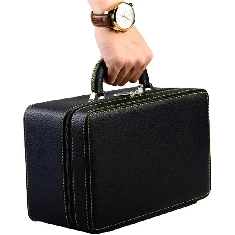 

[Hot Sale, Limited Time Offer!]Black Leather Jewelry Box Handmade Travel Jewelry Organizer Storage Case Holder For Girl Lady Ear