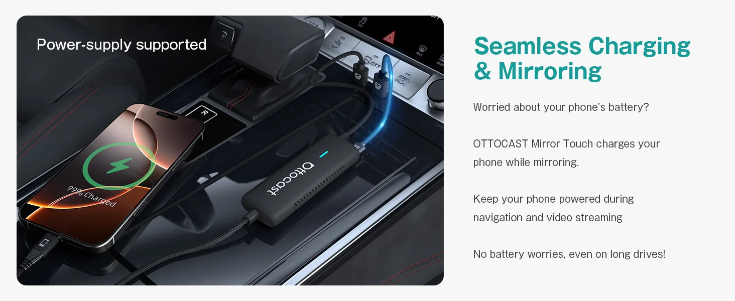 OTTOCAST Mirror Touch Adaptador de espejo inalámbrico CarPlay y