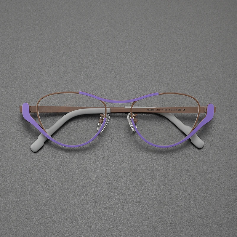 Niche design literary ultra light pure titanium cat eye patchwork color glasses frame retro casual fashion hip hop optical glas