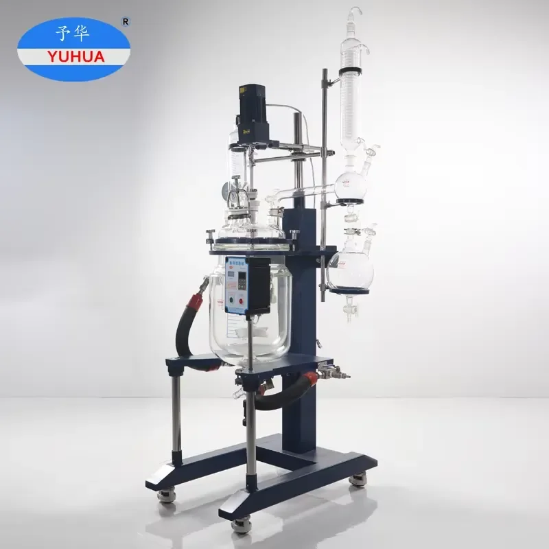 Recycling Machine 2026 YUHUA Laboratory 50-200L Double Jacketed Glass Reactor Pressure Vessel PLC Engine for Reflux Chemical