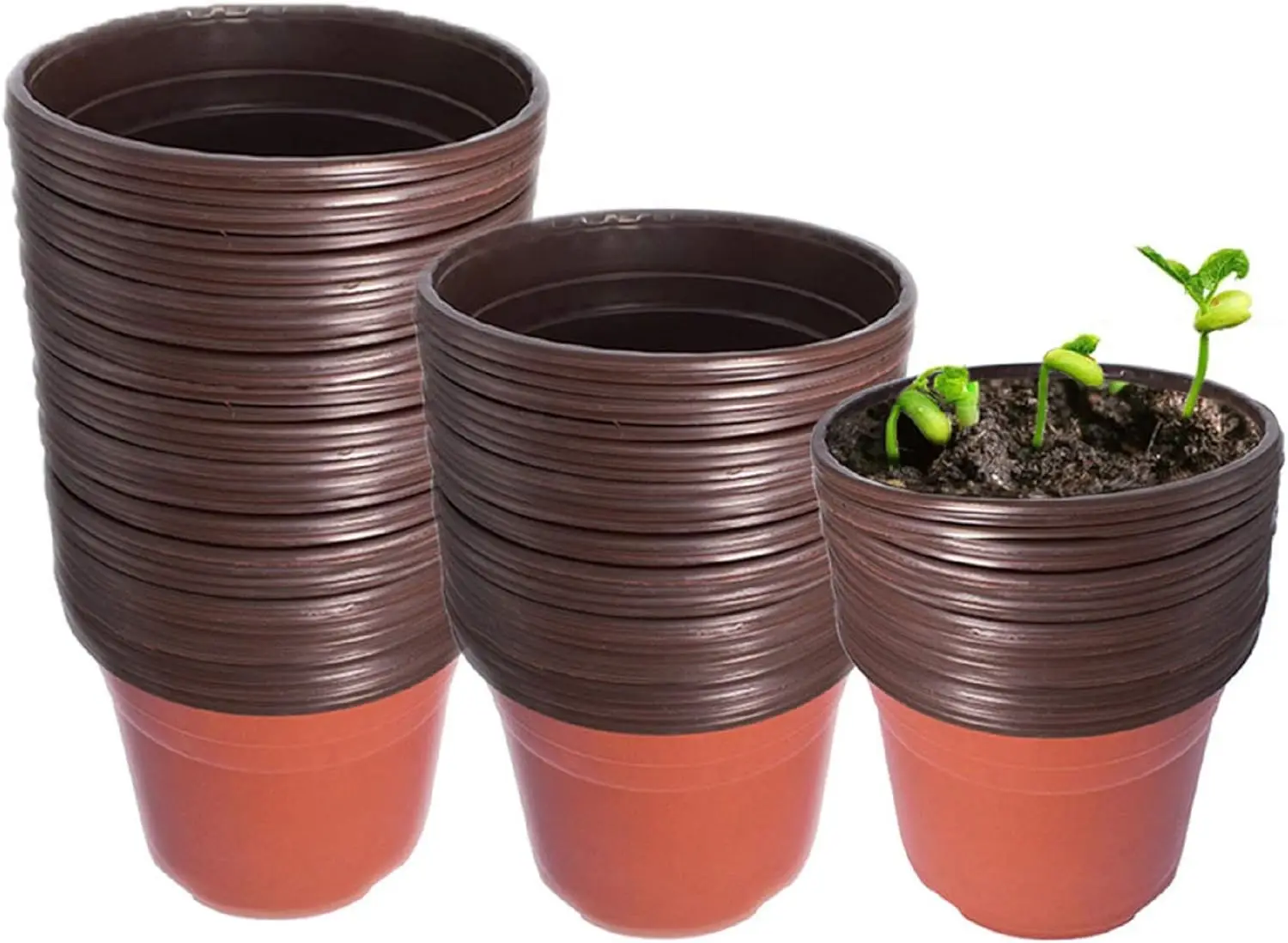 

9.5" Plastic Plant Pots for Seedlings, Succulents, Indoor Outdoor Gardening - 100 Pcs with Drain Holes