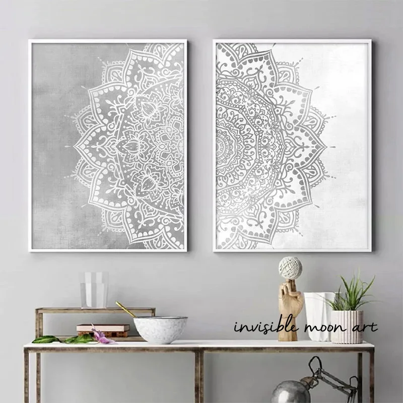 مجردة ماندالا زهرة نمط البيج بوهيميا يستنشق إكسيل زن الفن الملصقات قماش اللوحة جدار يطبع صور غرفة ديكور المنزل #3