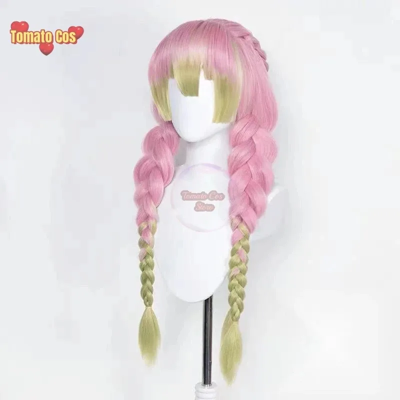 

vivi 2025 Anime Mitsuri Kanroji Long Pink Green Braid Heat Resistant Hair Authentic Cosplay Wigs + Wig Cap