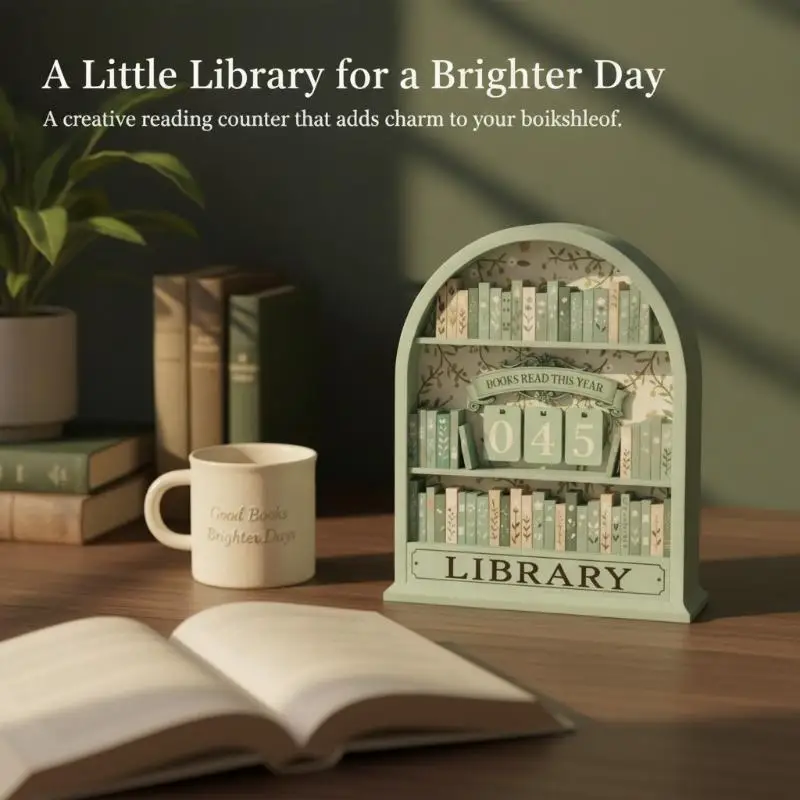 Creative Wooden Book Reading Counter Ornament Rustic Style Mini Library Bookshelf Decor Sign Gift for Avid Readers Bookworms