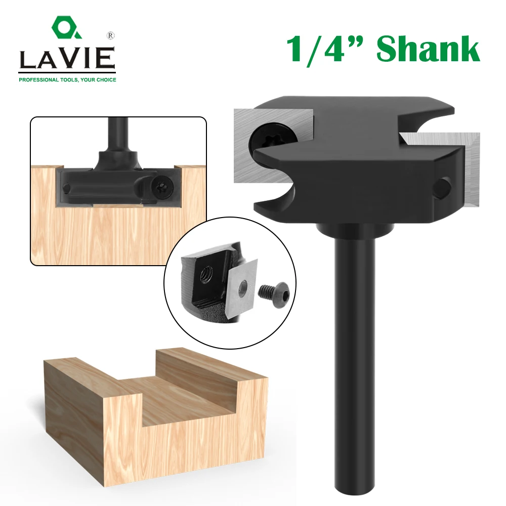 LAVIE 1/4 Shank 2-blade T-Shaped Router Bit With Milling Cutter Cemented Carbide Woodworking Bit Spoilboard Disassemble Drill