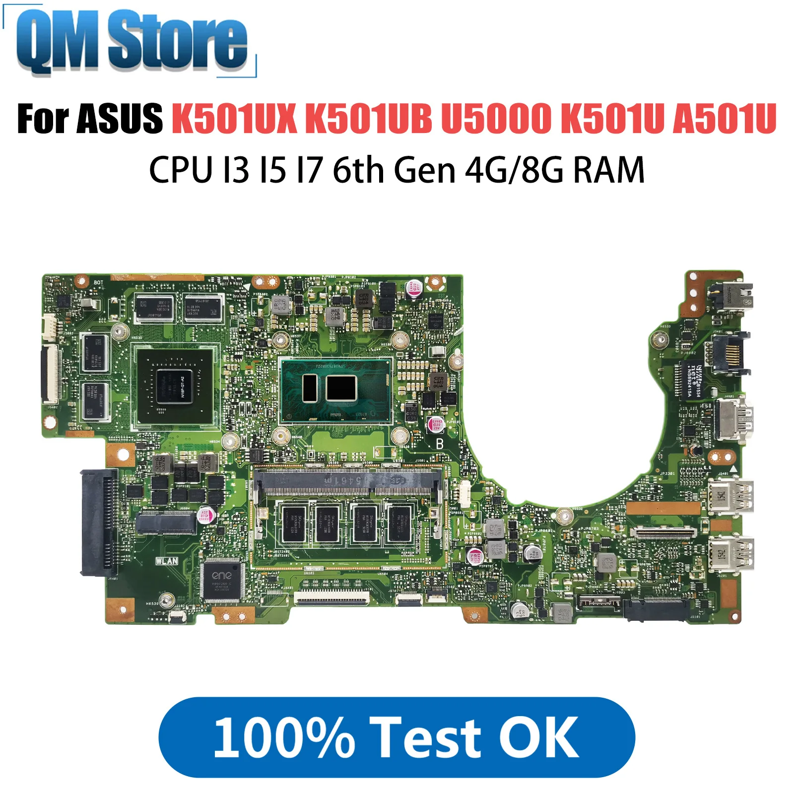 

K501UX Mainboard For ASUS K501UB K501UQ A501U U5000 K501UXM Laptop Motherboard CPU I3 I5 I7 6th Gen 4G/8G RAM DDR3