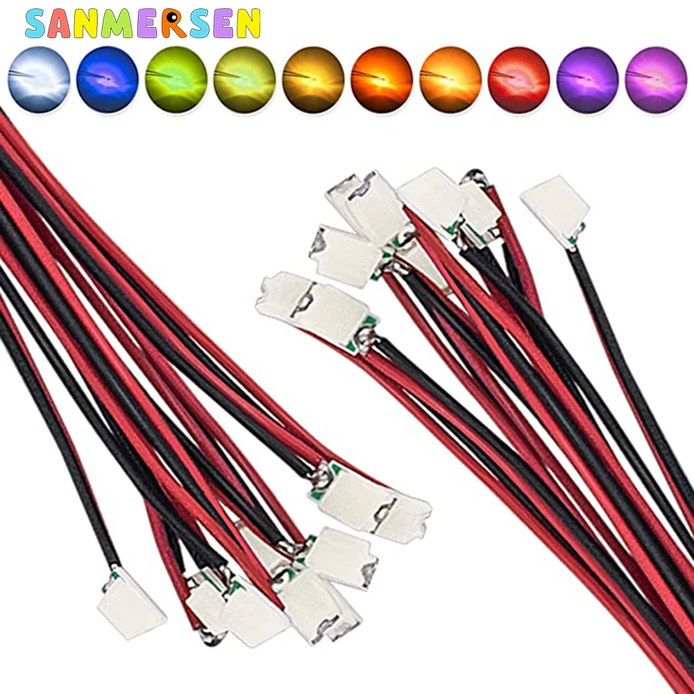 10pcs/Lot 0402 0603 SMD Lamp Wired Micro Litz Led Pre-Soldered Chip Wired 3V Railway Model Toy Light DIY Leads Wires 30cm