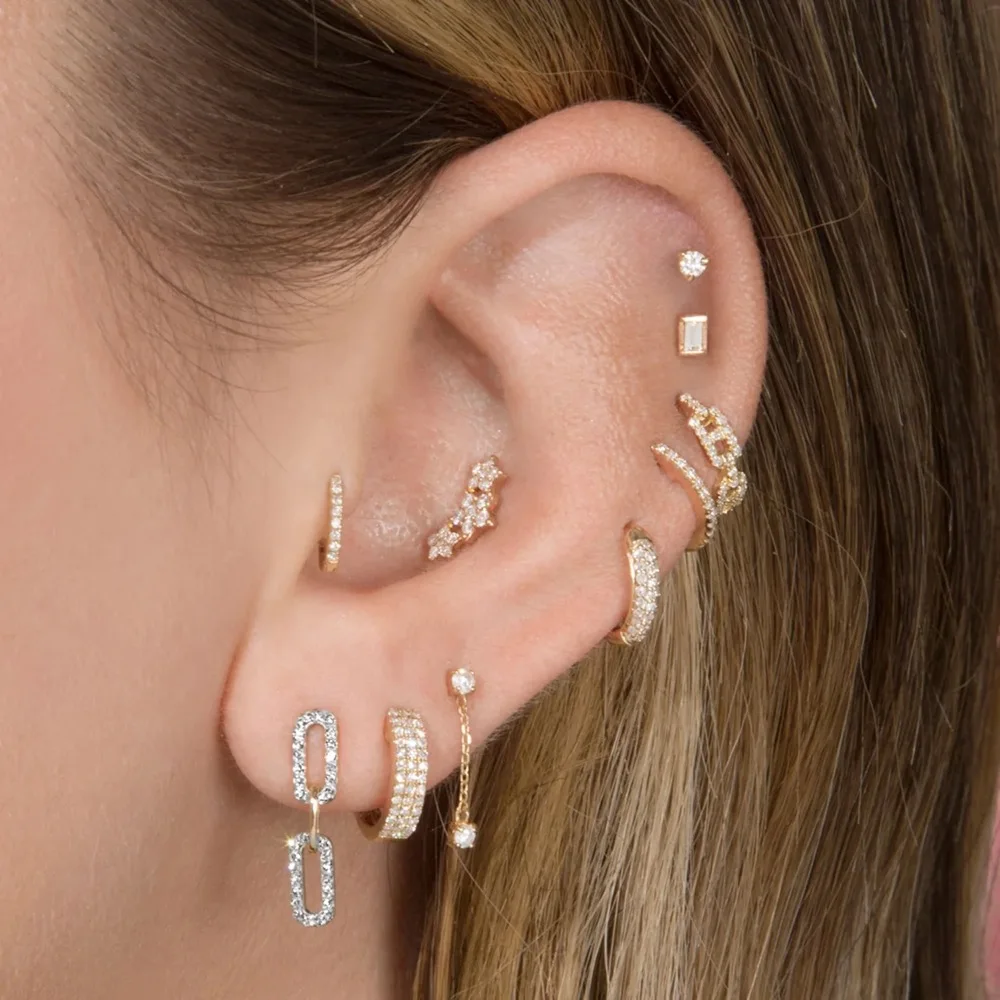 1pc Short Chain Piercing Ear Helix Lobe Stud Earrings for Women Inlaid Zirconia Female Daith Tragus Ear Accessories INS Jewelry