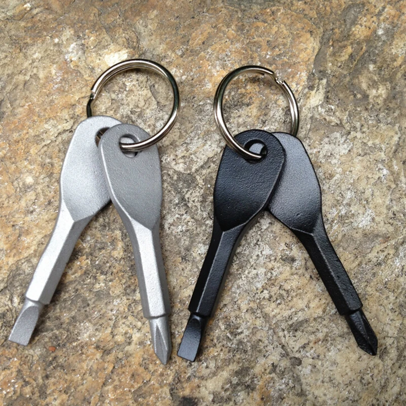 Hot Sale 2 Keys Stainless Keychain Pocket Tool Screwdriver Set EDC Outdoor Multifunction