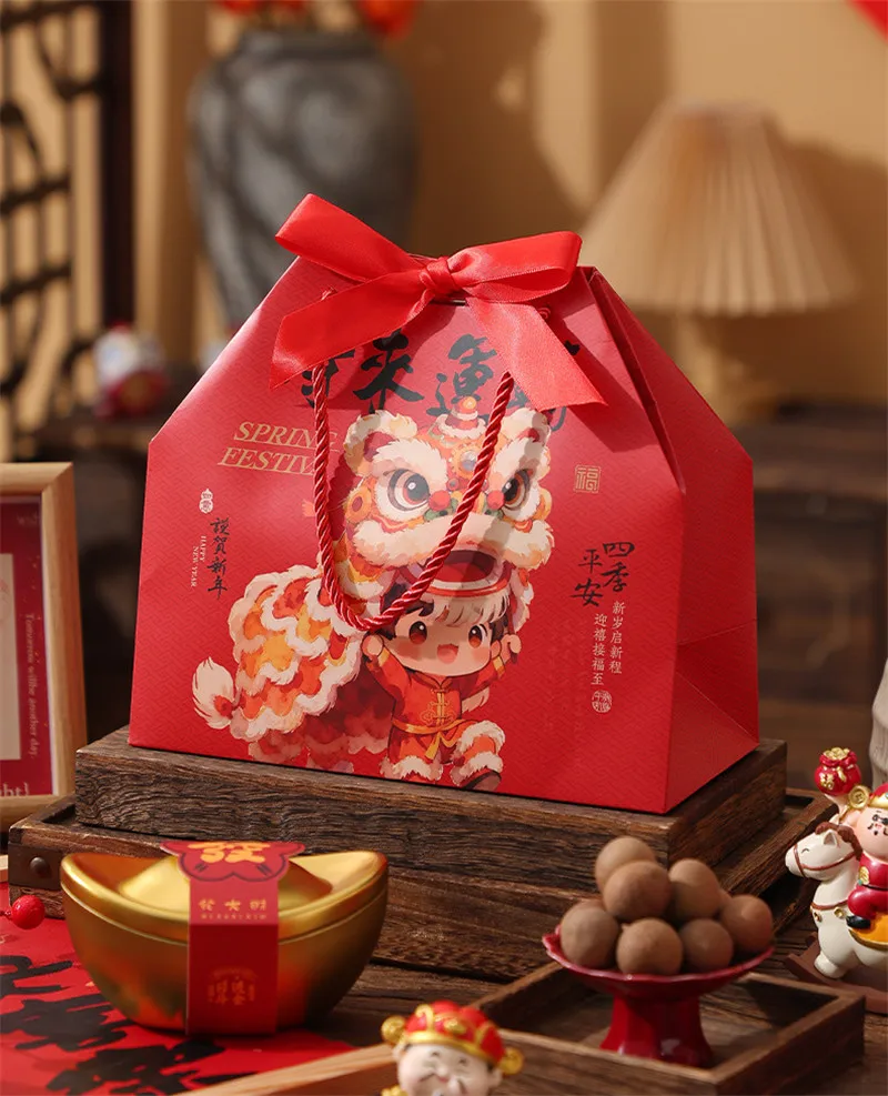 5 Stücke 2026 Pferd Neujahr Backen Schneeflocke Tote Papier Handtaschen Süßigkeiten Snack Party Geschenk Leere Box – Detail 5